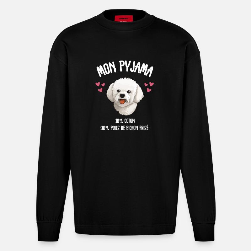Pyjama Poils de Bichon - Manches longues bio épais oversize fabriqué en UE - SOLID BLACK