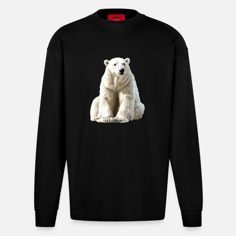 Polarbär im Eislicht - Heavyweight Oversized Organic Langarmshirt Made in EU - SOLID BLACK