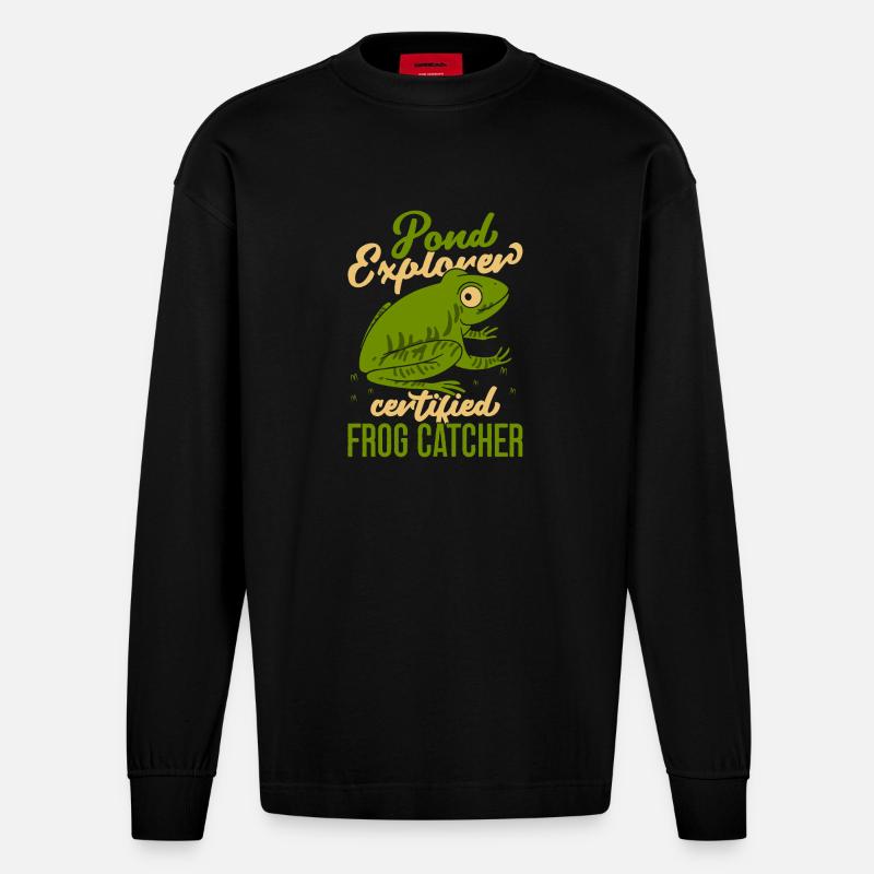 Frog Catcher Pond Explorer Certifierad groda - Heavyweight Oversized Organic Longsleeve Made in EU - SOLID BLACK
