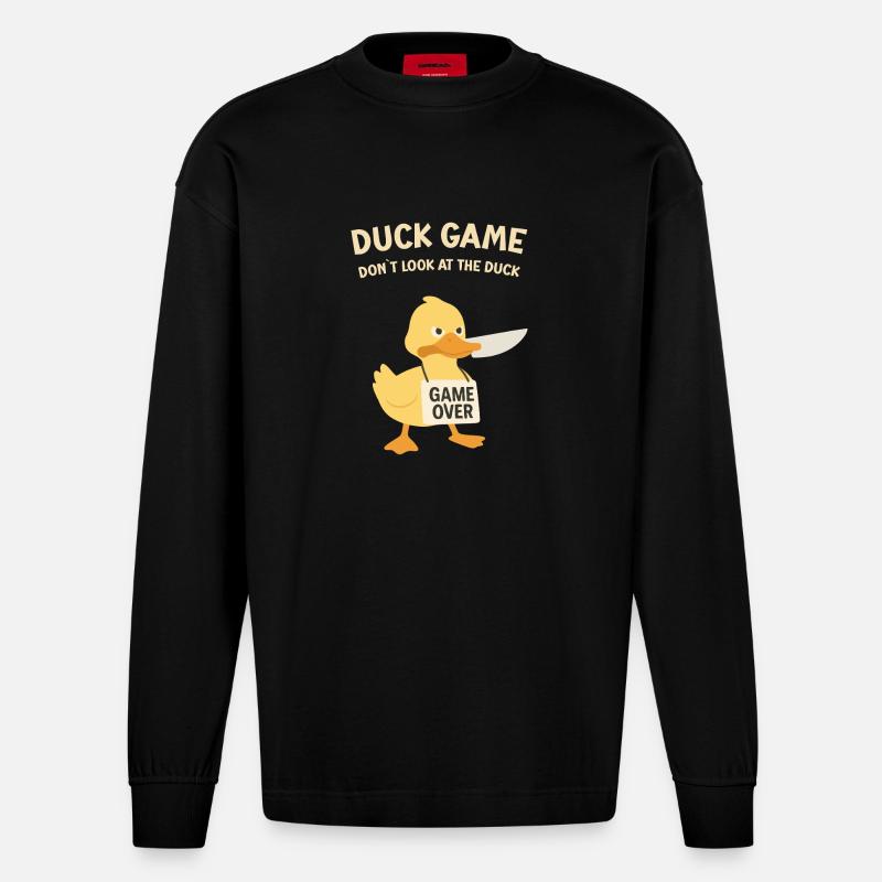 Duck Game Game Over Schild - Heavyweight Oversized Organic Langarmshirt Made in EU - SOLID BLACK