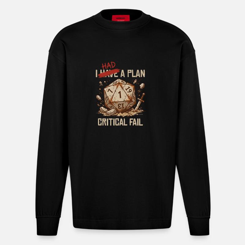 Échec critique – J’avais un plan cube - Manches longues bio épais oversize fabriqué en UE - SOLID BLACK