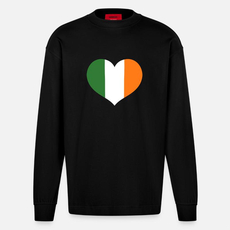 Herz-Emblem der irischen Flagge - Heavyweight Oversized Organic Langarmshirt Made in EU - SOLID BLACK
