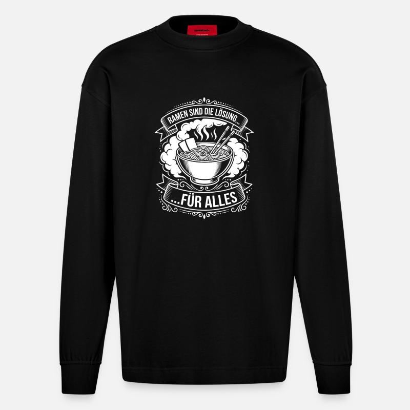 Ramen is the solution - Heavyweight Oversized Organic Longsleeve Shirt Made in EU - SOLID BLACK