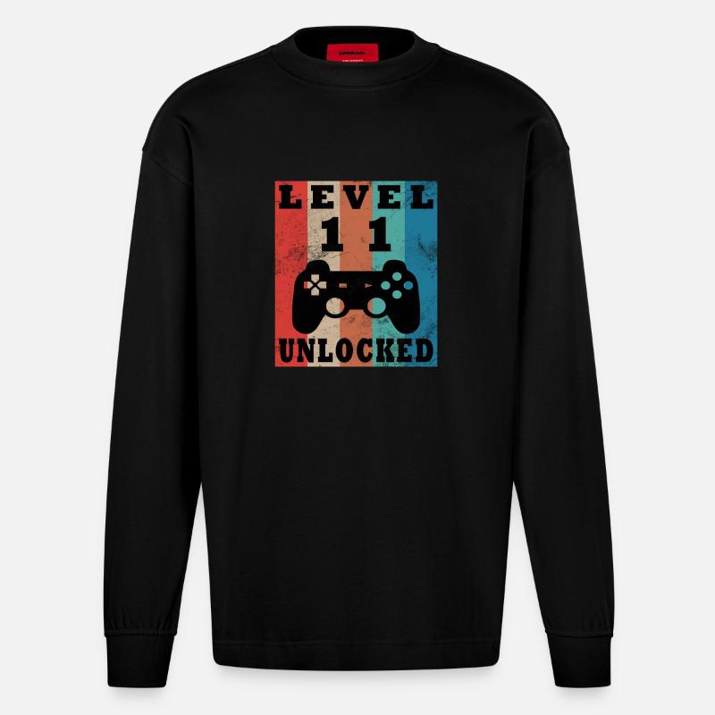 Level 11 Freigeschaltet Controller - Heavyweight Oversized Organic Langarmshirt Made in EU - SOLID BLACK