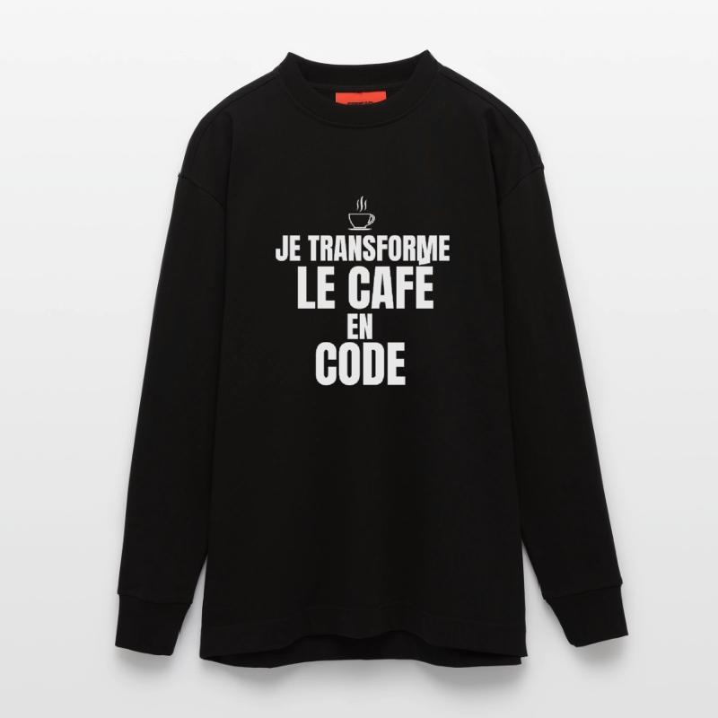 Je transforme le café en code Manches longues bio épais oversize fabriqué en UE
