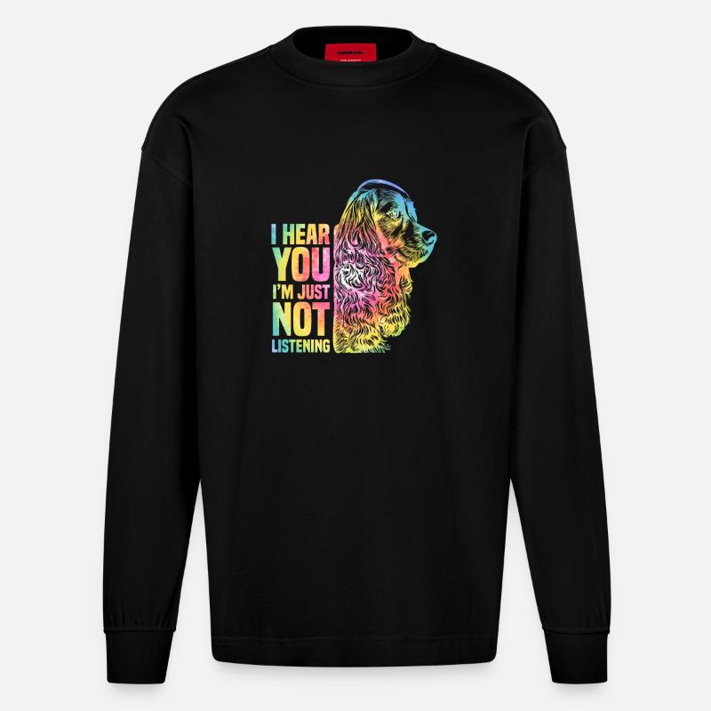 Regenbogen Tier Hund Cocker Spaniel - Heavyweight Oversized Organic Langarmshirt Made in EU - SOLID BLACK