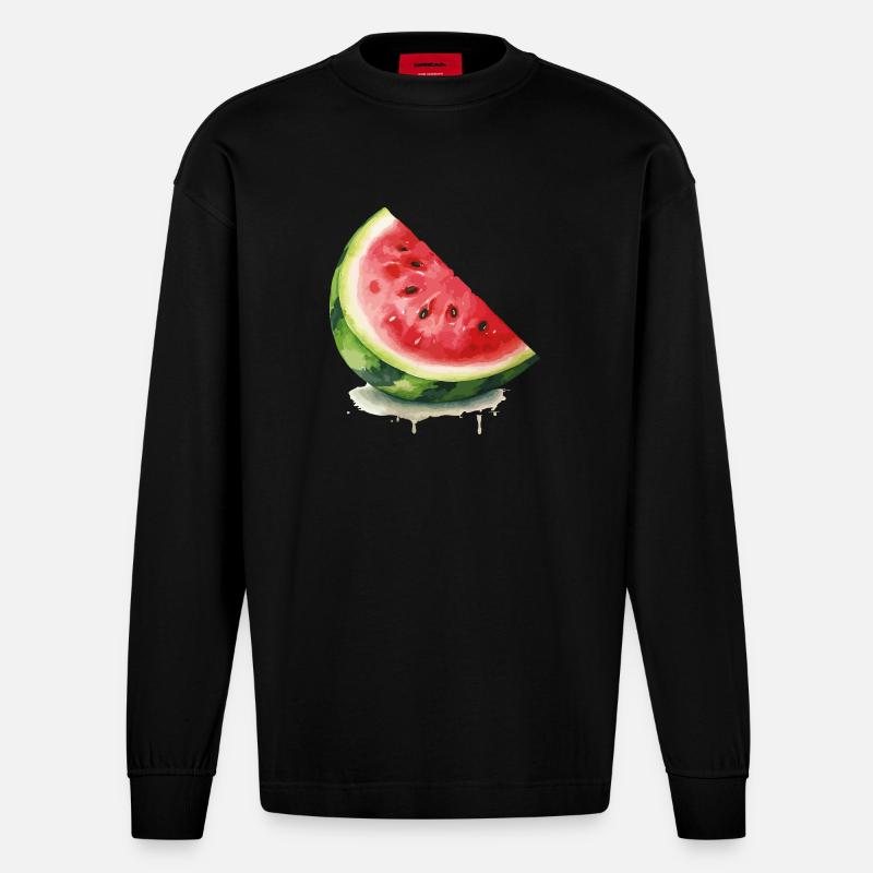 Tranche de pastèque à l’aquarelle - Manches longues bio épais oversize fabriqué en UE - SOLID BLACK