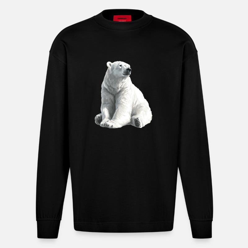 Polar Bär Illustration Eislicht - Manches longues bio épais oversize fabriqué en UE - SOLID BLACK
