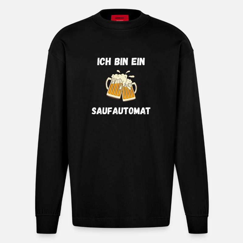 ICH bin ein Saufautomat - Heavyweight Oversized Organic Langarmshirt Made in EU - SOLID BLACK