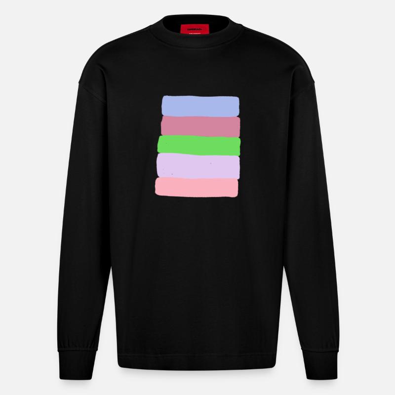 Pastel Stripe Stack - Heavyweight Oversized Organic Longsleeve Shirt Made in EU - SOLID BLACK