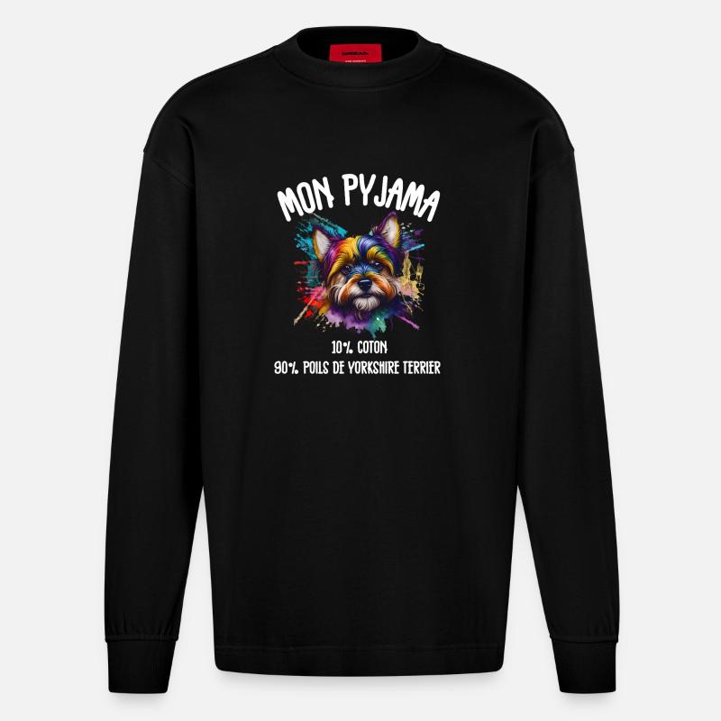 Pyjama Chien Yorkshire Drôle - Manches longues bio épais oversize fabriqué en UE - SOLID BLACK