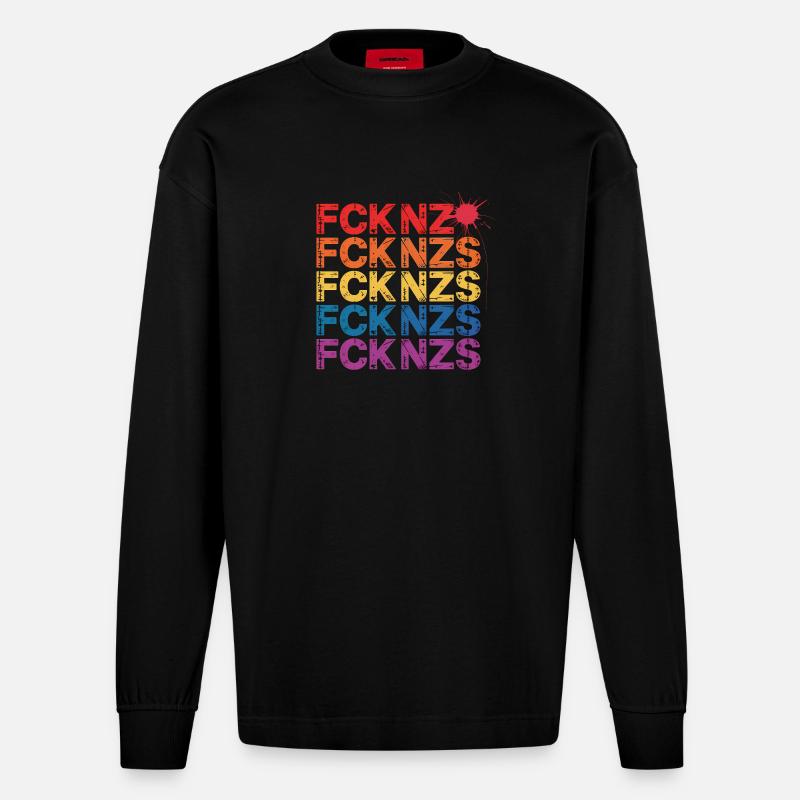 FCK NZS - Antifa Tee - Heavyweight Oversized Organic Langarmshirt Made in EU - SOLID BLACK