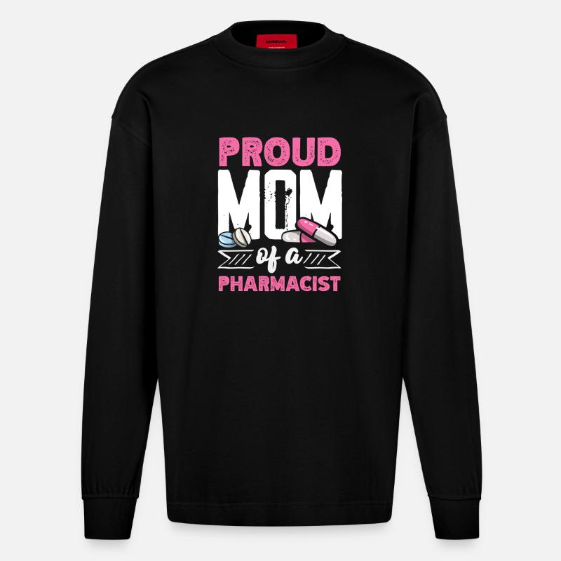 Stolze Mutter Eines Pharmazeuten - Heavyweight Oversized Organic Langarmshirt Made in EU - SOLID BLACK