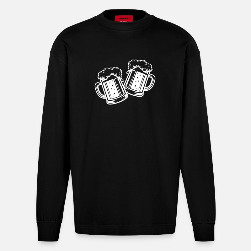 Bierglas Bier Anstossen - Heavyweight Oversized Organic Langarmshirt Made in EU - SOLID BLACK