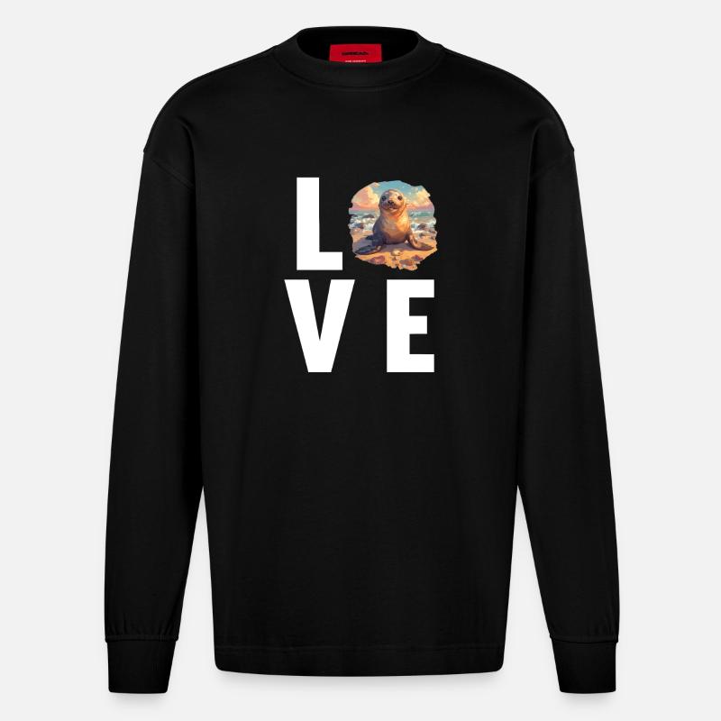 Seelöwen Seelöwe - Heavyweight Oversized Organic Langarmshirt Made in EU - SOLID BLACK