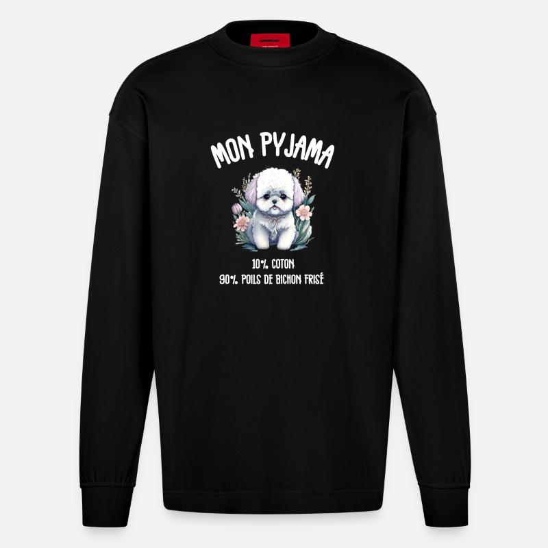 Pyjama Drôle Chien Bichon - Manches longues bio épais oversize fabriqué en UE - SOLID BLACK