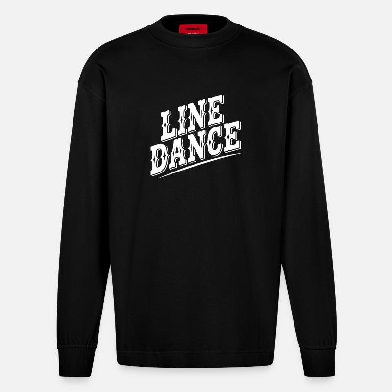 Line Dance Retro Stil - Heavyweight Oversized Organic Langarmshirt Made in EU - SOLID BLACK