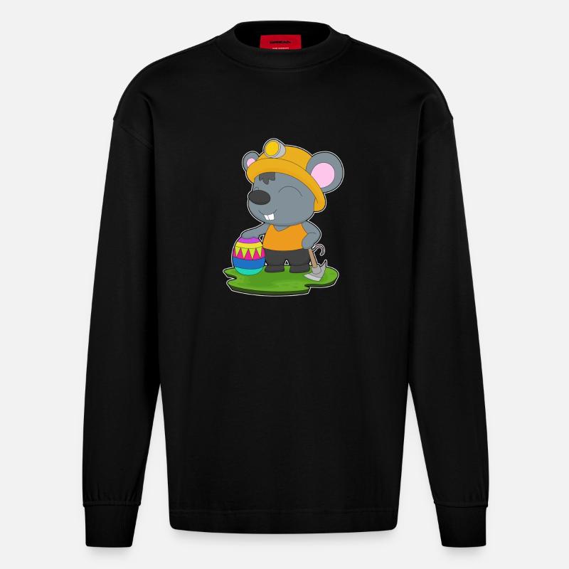 Mouse Easter Mining - Heavyweight Oversized Organic Longsleeve Shirt Made in EU - SOLID BLACK