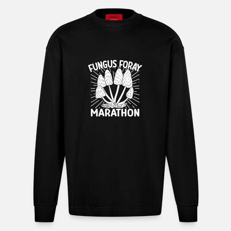 Champignon Marathon Champignon Morille - Manches longues bio épais oversize fabriqué en UE - SOLID BLACK