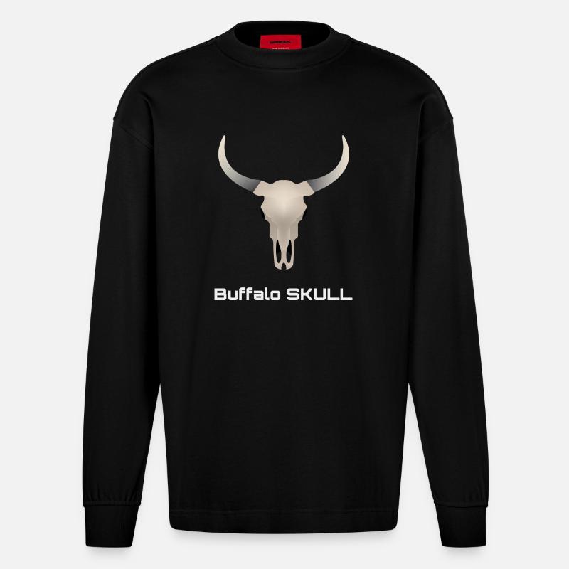 Büffelschädel - Heavyweight Oversized Organic Langarmshirt Made in EU - SOLID BLACK