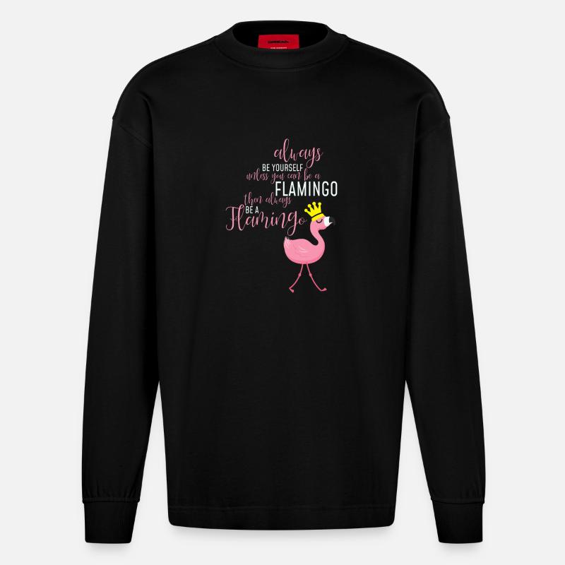 Flamingo Selbstsein: Einzigartige Botschaft - Heavyweight Oversized Organic Langarmshirt Made in EU - SOLID BLACK