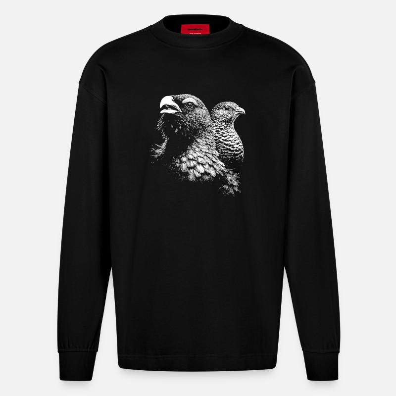 Auerhuhn und Weibchen - Heavyweight Oversized Organic Langarmshirt Made in EU - SOLID BLACK