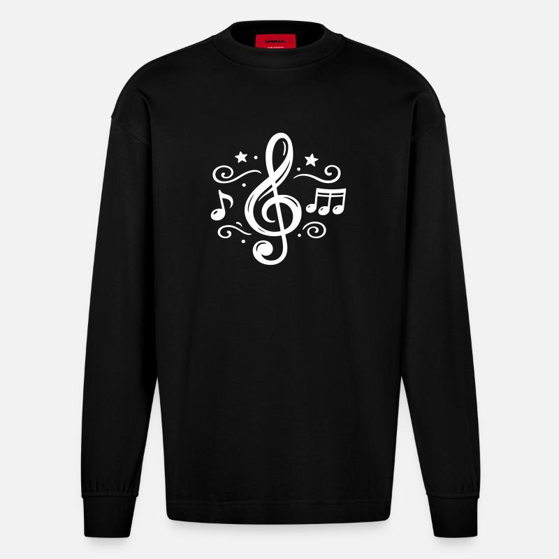 Notes musicales de clé - Manches longues bio épais oversize fabriqué en UE - SOLID BLACK