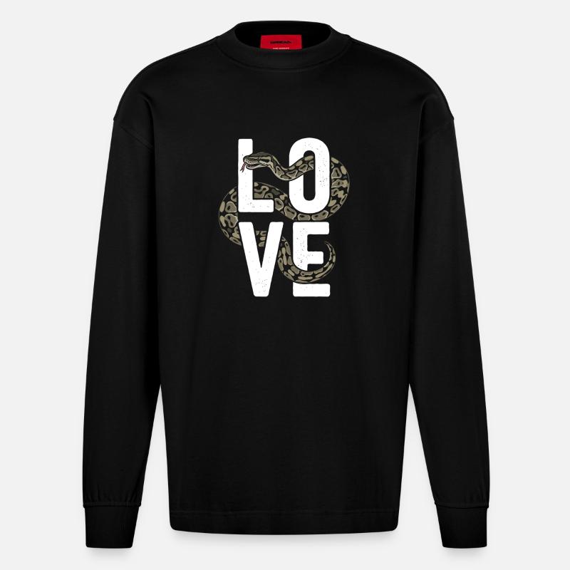 Königspython Schlangen LOVE Terrarium Python - Heavyweight Oversized Organic Langarmshirt Made in EU - SOLID BLACK