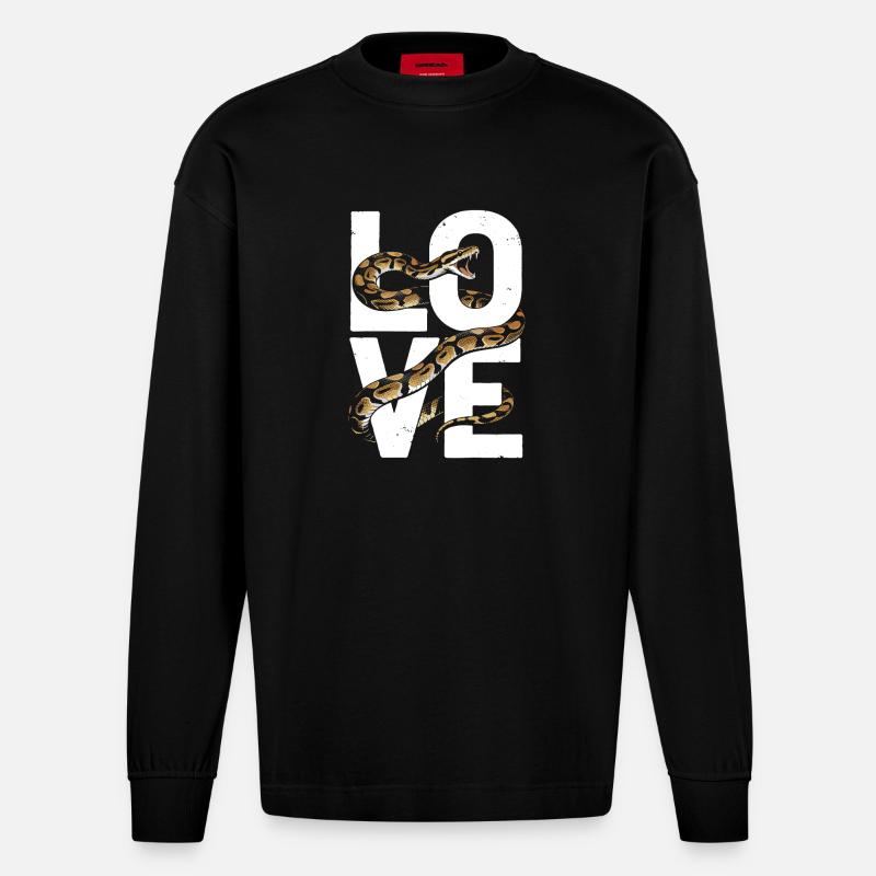 Königspython Schlangen LOVE Terrarium Python - Heavyweight Oversized Organic Langarmshirt Made in EU - SOLID BLACK