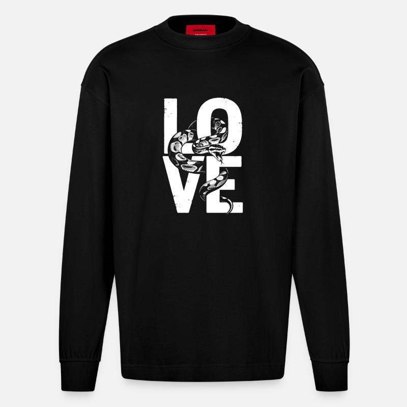 Königspython Schlangen LOVE Terrarium Python - Heavyweight Oversized Organic Langarmshirt Made in EU - SOLID BLACK