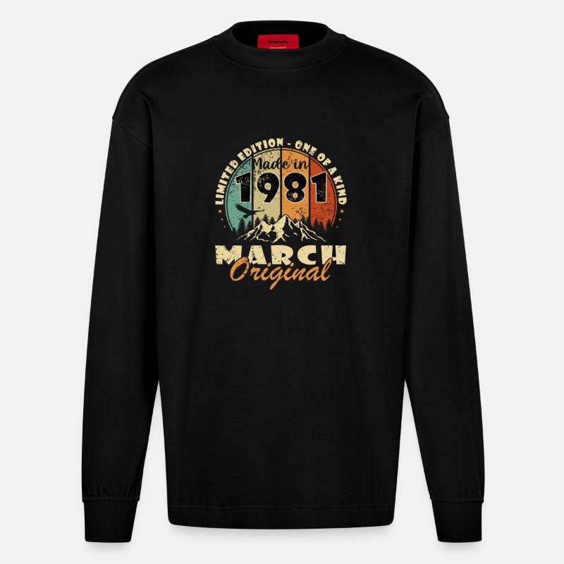 Mars 1981 Né mars 1981 - Manches longues bio épais oversize fabriqué en UE - SOLID BLACK