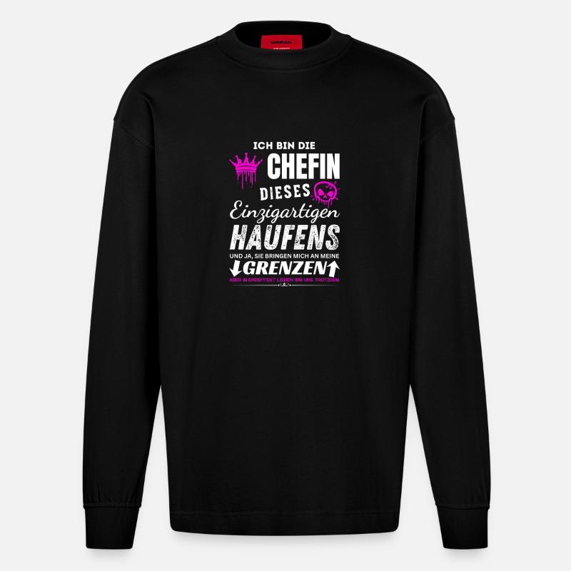 Chefin des Einzigartigen Haufens Chefin Geschenke - Manches longues bio épais oversize fabriqué en UE - SOLID BLACK