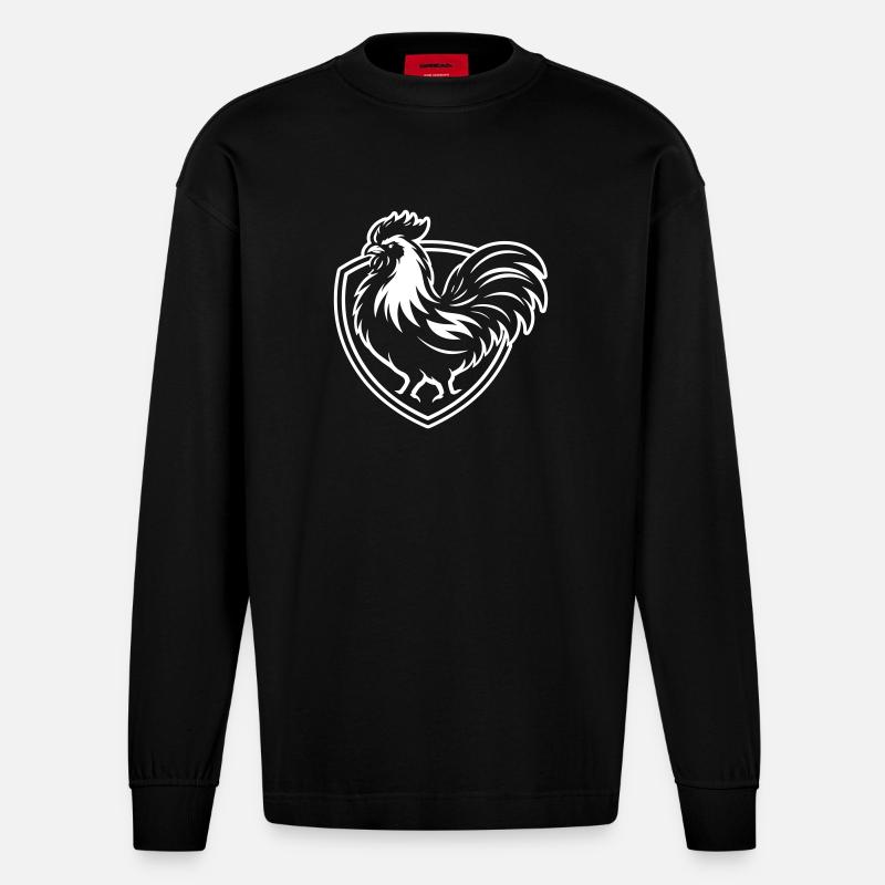 Hahn Gockel - Heavyweight Oversized Organic Langarmshirt Made in EU - SOLID BLACK