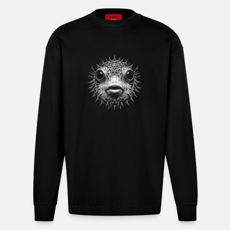  Kugelfisch - Heavyweight Oversized Organic Langarmshirt Made in EU - SOLID BLACK