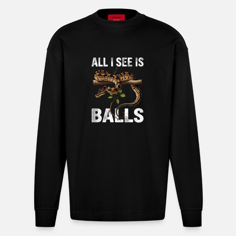 Königspython Schlangen Liebhaber Terrarium Python - Heavyweight Oversized Organic Langarmshirt Made in EU - SOLID BLACK