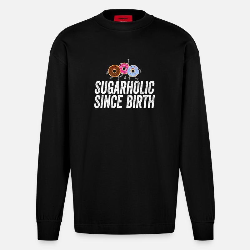 Sugarholic-Donuts seit Geburt - Heavyweight Oversized Organic Langarmshirt Made in EU - SOLID BLACK
