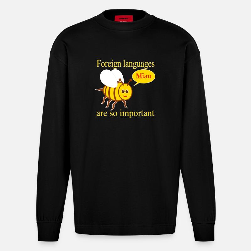 Bee with speech bubble - Heavyweight Oversized Organic Longsleeve Shirt Made in EU - SOLID BLACK