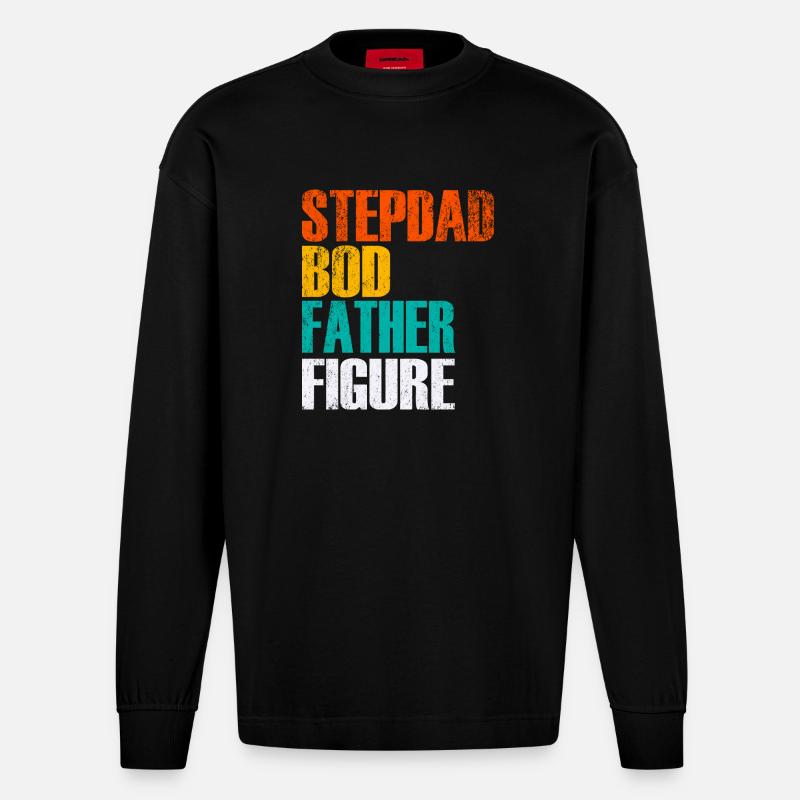Stepdad Bod Father Figure Gradient - Heavyweight Oversized Organic Langarmshirt Made in EU - SOLID BLACK