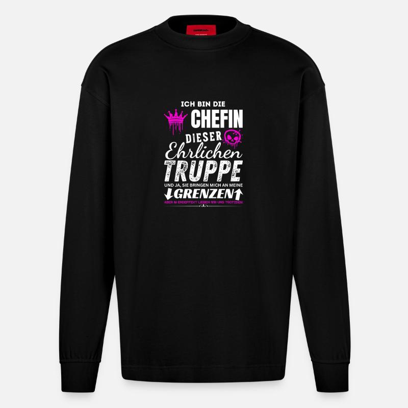 Chefin dieser Ehrlichen Truppe Chefin Geschenke - Manches longues bio épais oversize fabriqué en UE - SOLID BLACK