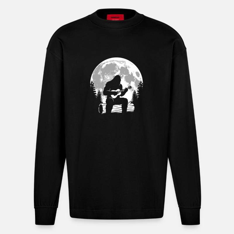 Bigfoot joue du ukulélé - Manches longues bio épais oversize fabriqué en UE - SOLID BLACK