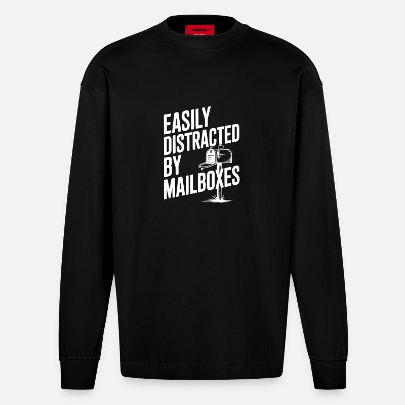 Easily Distracted by Mailboxes - Heavyweight Oversized Organic Longsleeve Shirt Made in EU - SOLID BLACK