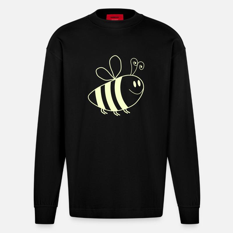 Lächelnde Bienchen Muster - Heavyweight Oversized Organic Langarmshirt Made in EU - SOLID BLACK