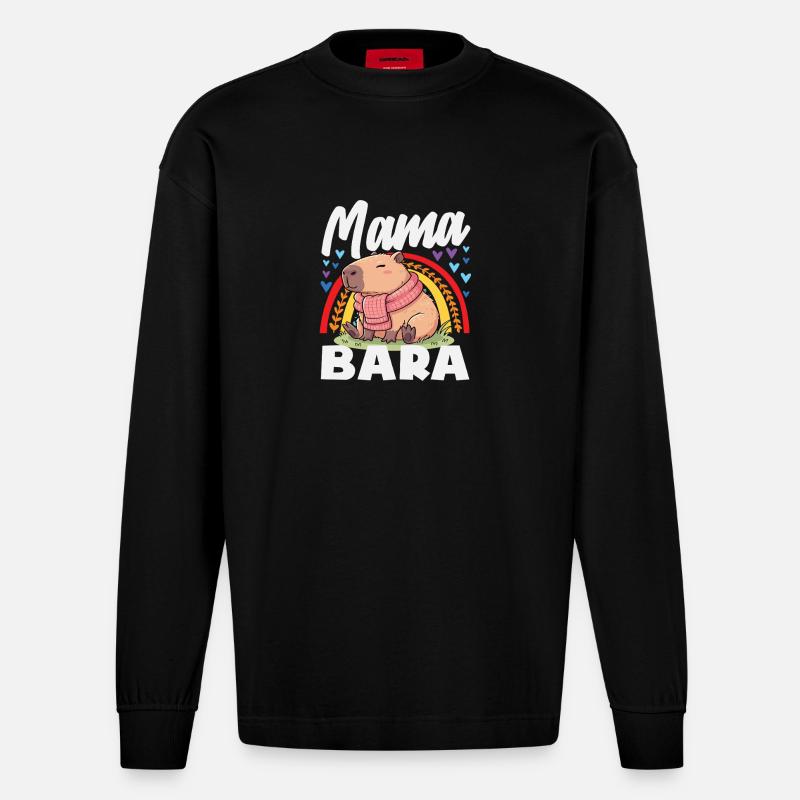 Boho Regenbogen Mama Bara Capybaras Niedlich - Heavyweight Oversized Organic Langarmshirt Made in EU - SOLID BLACK