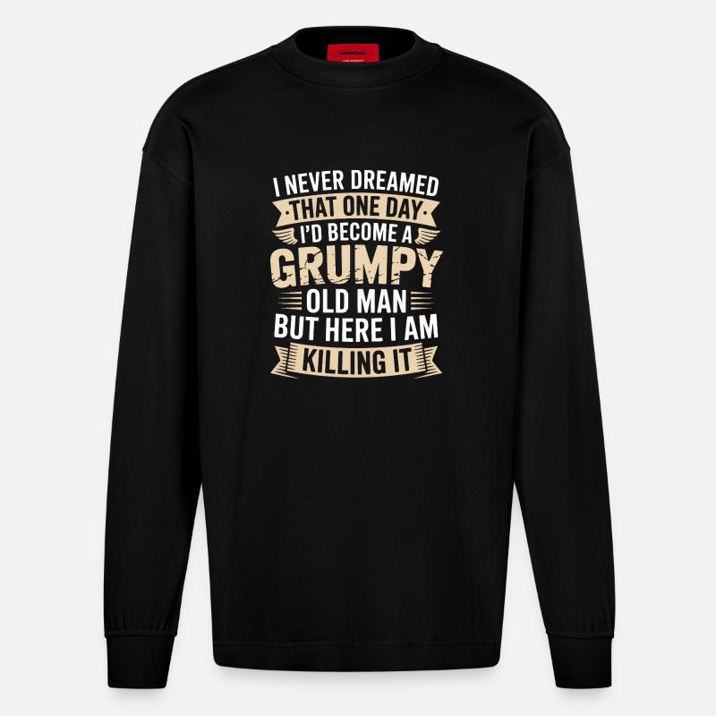 Grumpy Old Man Killing It - Manches longues bio épais oversize fabriqué en UE - SOLID BLACK