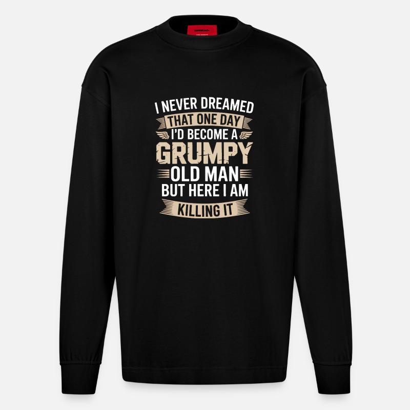 Grumpy Old Man: Killing It - Manches longues bio épais oversize fabriqué en UE - SOLID BLACK