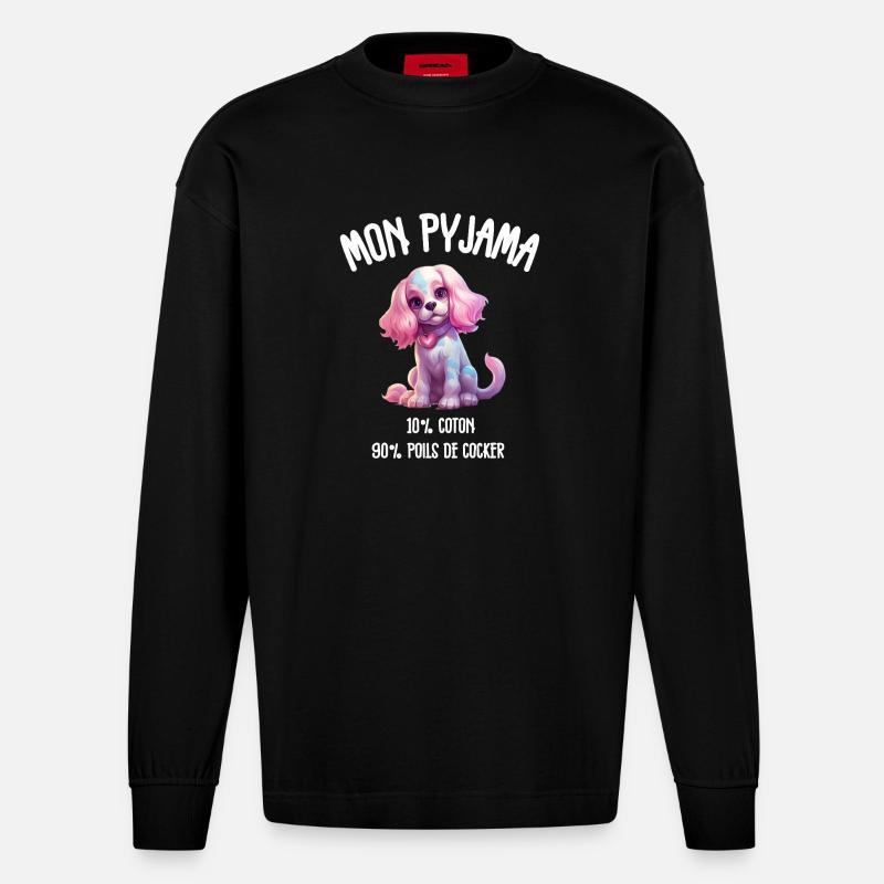 Pyjama Chien Cocker Drôle - Manches longues bio épais oversize fabriqué en UE - SOLID BLACK