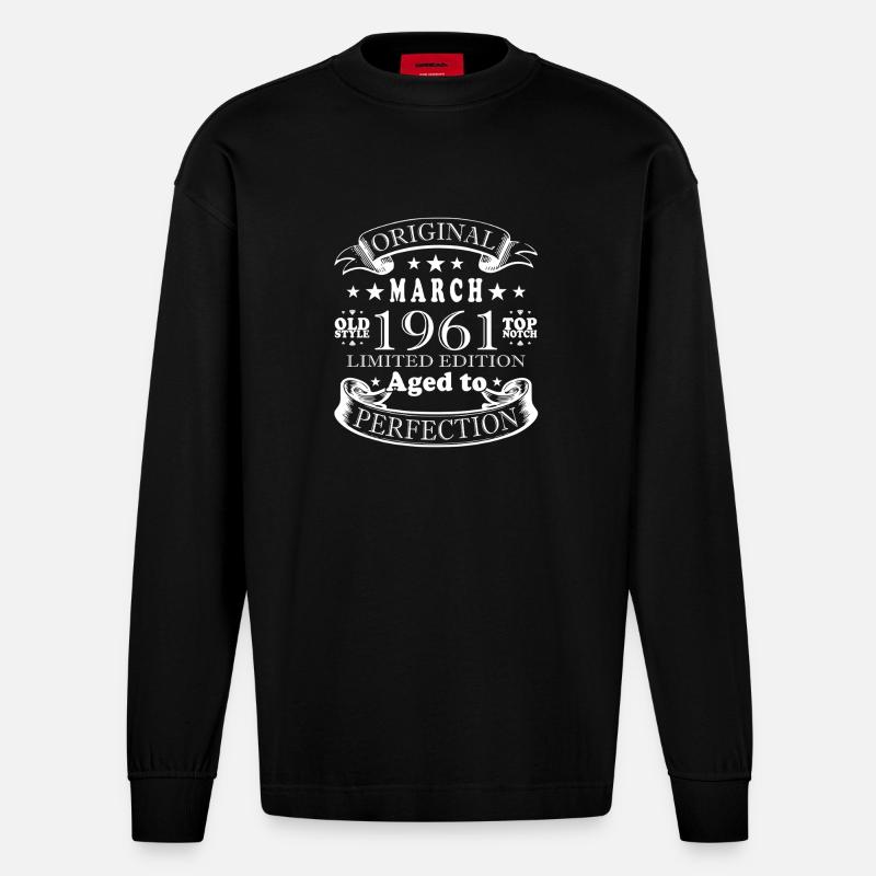 Mars 1961| Anniversaire de mars 1961 - Manches longues bio épais oversize fabriqué en UE - SOLID BLACK