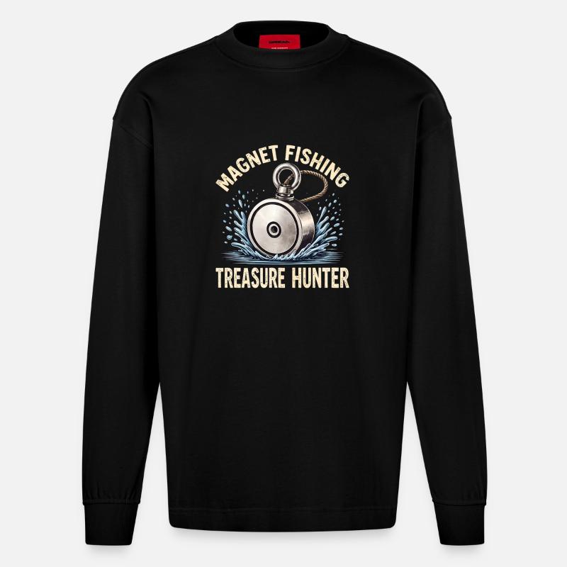Magnetfischen Schatzjaeger - Heavyweight Oversized Organic Langarmshirt Made in EU - SOLID BLACK
