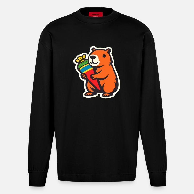 capybara einschulung - Heavyweight Oversized Organic Langarmshirt Made in EU - SOLID BLACK