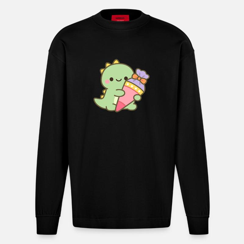 Schulkind Dino Einschulung Geschenk - Heavyweight Oversized Organic Langarmshirt Made in EU - SOLID BLACK
